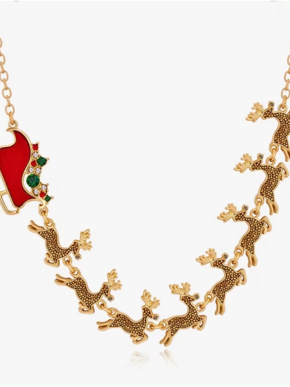 Christmas Reindeer Santa Sleigh Enamel Charm Necklace Adjustable 18.5 in